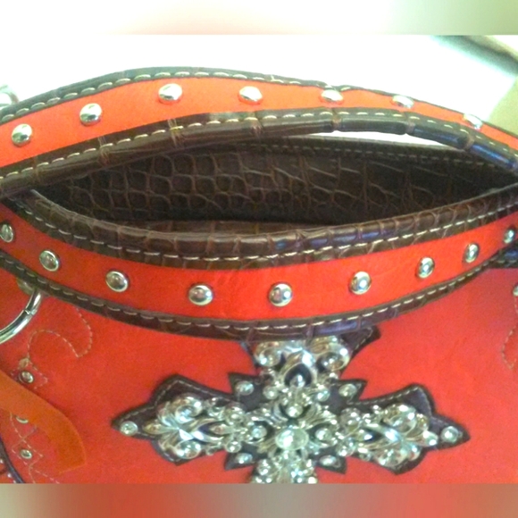 BNWT GORGEOUS HERITAGE WEST PURSE TANGERINE COLOR W/ FRINGE SILVER METALS - Picture 7 of 12